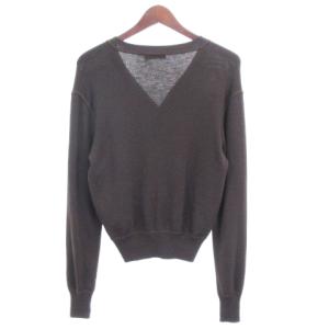 PRADA Vネックリブニットカーディガン 46 ブラウン