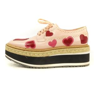 PRADA 17SS ハート シューズ レースアップ ブローグ 厚底 レザー ピンク 37