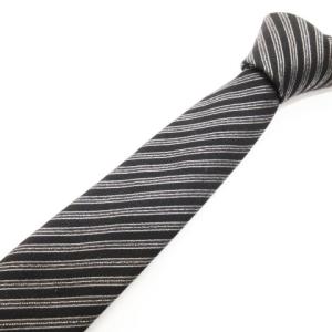 ネクタイ ナロータイ レジメンタルストライプ ラメ糸入り ウール シルク ブラック グレー SM