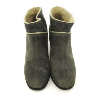 CHANEL ココマーク ボア USED加工 ブーツ 36 グレー