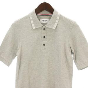 THOM BROWNE 01113C1001 ポロシャツ 半袖 鹿の子 トリコロール コットン グレー 0