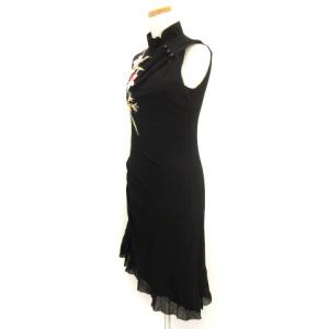 VIVIENNE TAM チャイナワンピース ノースリーブ 花柄 アシンメトリー ブラック