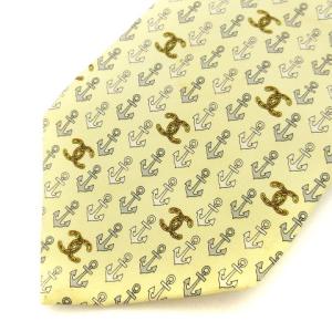 CHANEL ココマーク ネクタイ レギュラータイ 総柄 シルク クリーム