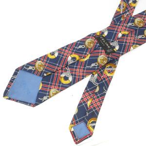CELINE 美品 ネクタイ ワイドタイ シルク 総柄 チェック 紺 ネイビー SM