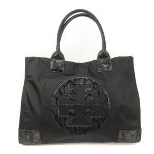 トートバッグ パイソン柄 ロゴ ナイロン ブラック