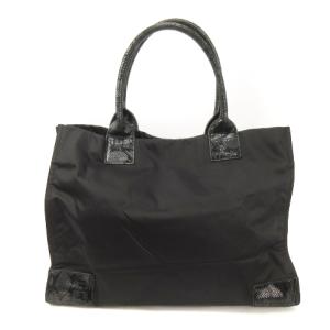TORY BURCH トートバッグ パイソン柄 ロゴ ナイロン ブラック