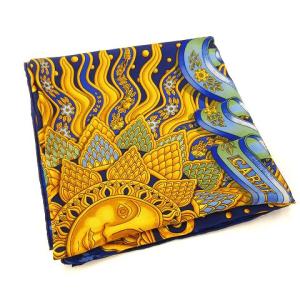 HERMES カレ90 CARPE DIEM 今日一日を楽しむ 月 太陽 シルク 青
