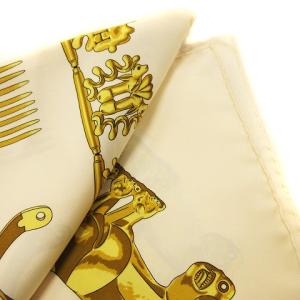 HERMES カレ90 LES CAVALIERS D'OR 黄金の騎士 スカーフ 大判 シルク100% ベージュ
