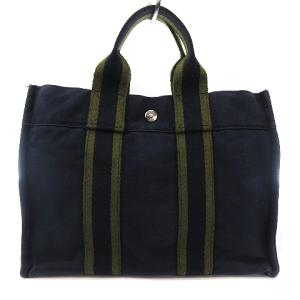 HERMES フールトゥPM ハンドバッグ キャンバス ネイビー