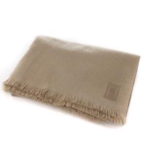 カシミヤ100％ Hロゴ ショール ストール 大判 フリンジ ベージュ