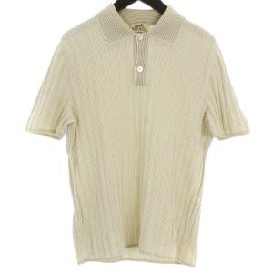 ニットポロシャツ 半袖 ストライプ ベージュ