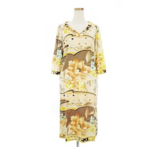 セットアップ カットソー タイトスカート 花柄 L イエロー ベージュ