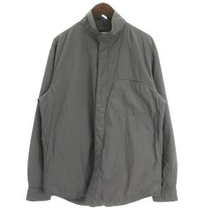中綿 ジャケット フロント スナップボタン スタンドカラー ナイロン 無地 グレー