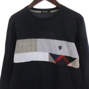 BLACK LABEL CRESTBRIDGE 18SS カットソー Tシャツ 長袖 クルーネック パッチワーク ワッペン 切替 コットン ネイビー