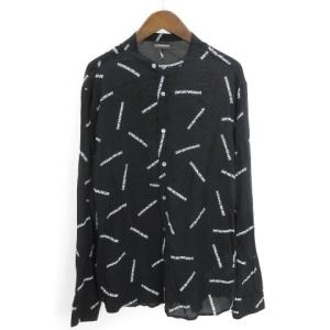 20SS ロゴ プリント シャツ バンドカラー 長袖 レギュラーフィット L ブラック ホワイト