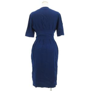 CELINE カシュクールワンピース 半袖 ひざ丈スカート 無地 ネイビー