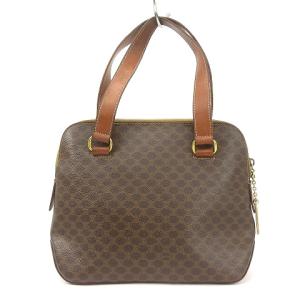 CELINE ヴィンテージ マカダム柄 ショルダーバッグ ハンド 2WAY レザー 茶 SMV