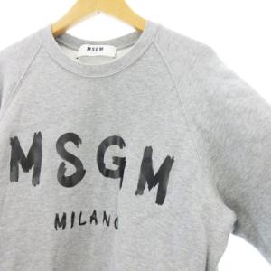 MSGM ロゴスウェット トレーナー 長袖 クルーネック 裏起毛 プリント グレー S SM0