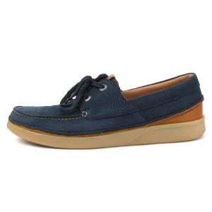 Clarks デッキシューズ ガムソール レースアップ モックトゥ レザー ネイビー UK7