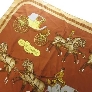 美品 カレ90 COACH＆SADDLE 大判 ledoux 馬車 スカーフ シルク ベージュ 小物 SM0 AA