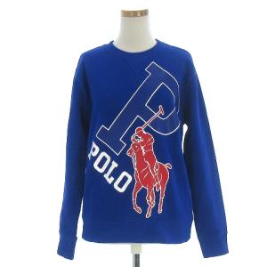 トレーナー スウェット 長袖 クルーネック プリント ロゴ 裏起毛 ビッグポニー コットン ブルー L SM0