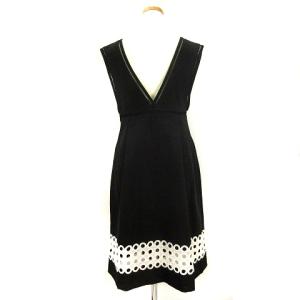 Chesty 17AW ワンピース ノースリーブ 深Vネック ひざ丈 裾レース 黒 ブラック 0 SM0