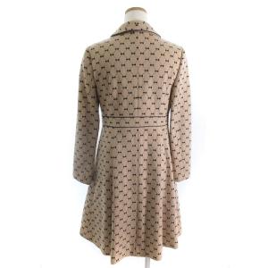 TOCCA リボンチェックコート ひざ丈 ウール フロントボタン 総柄 ベージュ 2