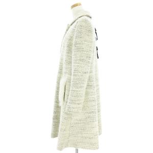 TOCCA 美品 ツイードコート 長袖 フロントスナップボタン ウール ベロアリボン フェイクファー 装飾 フェイクパール 無地 アイボリー系