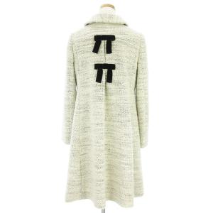 TOCCA 美品 ツイードコート 長袖 フロントスナップボタン ウール ベロアリボン フェイクファー 装飾 フェイクパール 無地 アイボリー系