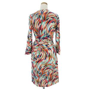 DIANE von FURSTENBERG JULIAN ラップワンピース カシュクール 七分袖 ひざ丈 シルク 総柄 4 マルチカラー
