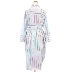 Diagram GRACE CONTINENTAL 18SS シャツ ブラウス ワンピース 長袖 ロング丈 前開きボタン ストライプ ベルト付き コットン 水色系 36 SM0
