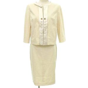 セレモニースーツ セットアップ ノーカラージャケット スカート シルク混 36 アイボリー