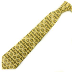 HERMES ネクタイ レギュラータイ シルク 総柄 黄色 青 イエロー ブルー SM0