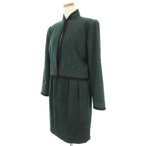 YVES SAINT LAURENT ヴィンテージ スカートスーツ セットアップ 上下 トリム ウール グリーン ブラック系 M