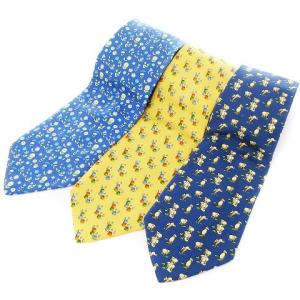 ネクタイ 3本セット ワイドタイ シルク 総柄 ネイビー ブルー イエロー イタリア製