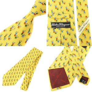 Salvatore Ferragamo ネクタイ 3本セット ワイドタイ シルク 総柄 ネイビー ブルー イエロー イタリア製