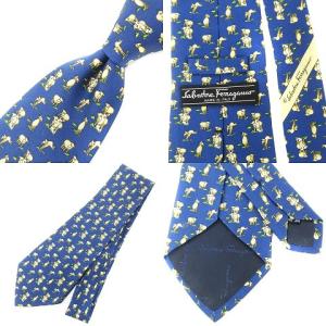 Salvatore Ferragamo ネクタイ 3本セット ワイドタイ シルク 総柄 ネイビー ブルー イエロー イタリア製