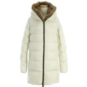 ダウンコート ひざ丈 長袖 ラビットファー ナイロン ホワイト 40