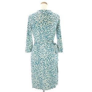 DIANE von FURSTENBERG DVF STUDIO シルクジャージー ラップ ワンピース 長袖 ひざ丈 Vネック 総柄 グリーン系 2 SM0