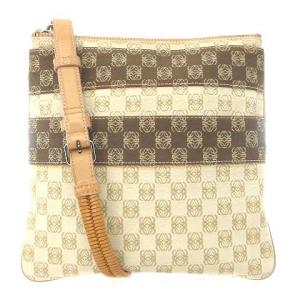 クロスボディバッグ アナグラム ショルダー スクエア 総柄 キャンバス アイボリー ブラウン SM0