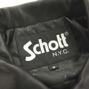 Schott LAMB LEATHER PATCH POKCKET LS SHIRT M 黒