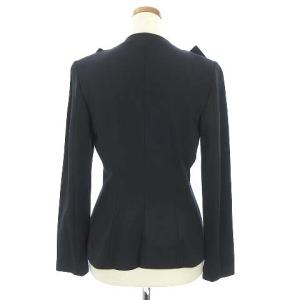 ARMANI COLLEZIONI テーラードジャケット 長袖 ノーカラー プリーツ衿 フロント1B ストレッチ イタリア製 ネイビー