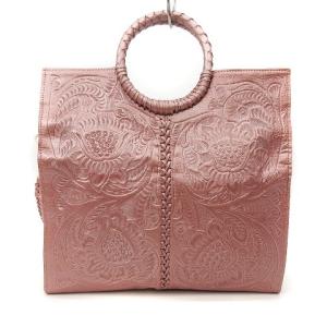 GRACE CONTINENTAL Carving Tribes ハンドバッグ ショルダー 2way レザー 型押し メタリック ピンク
