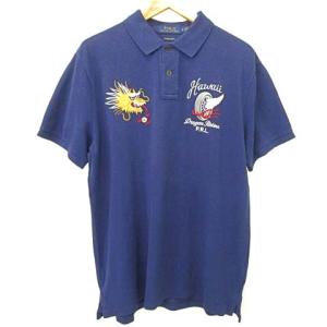 ポロシャツ 半袖 ハワイアン ドラゴンライダース刺繍 カスタムスリムフィット ネイビー