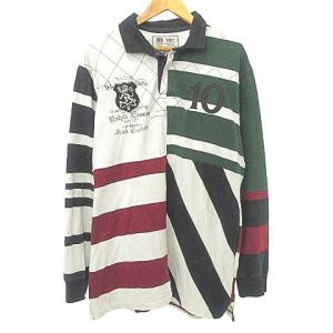 国内正規 ラガーシャツ 長袖 クレイジーパターン ボーダー ワッペン マルチ LG 緑 グリーン ワイン 赤系 SM0