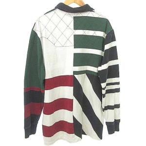 POLO RALPH LAUREN 国内正規 ラガーシャツ 長袖 クレイジーパターン ボーダー ワッペン マルチ LG 緑 グリーン ワイン 赤系 SM0