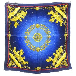 HERMES カレ45 プチカレ COSMOS スカーフ バンダナ プリント ブルー