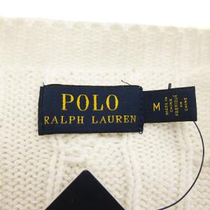 POLO RALPH LAUREN カーディガン ケーブルニット 長袖 クルーネック ポニー刺繍 コットン M ホワイト