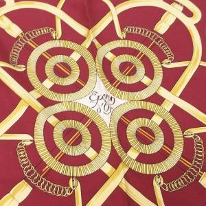 HERMES Eperond'Or 黄金の拍車 カレ90 ペリエ スカーフ 大判 プリント ボルドー