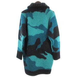 DIESEL ニットジャケット ジップアップ ロング カモフラ柄 モヘヤ混 グリーン ブラック